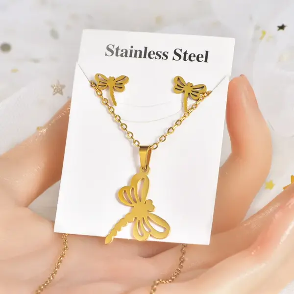 Wholesale Fashion Tortoise Butterfly Elephant Titanium Steel Plating Women's Earrings Necklace 1 Set