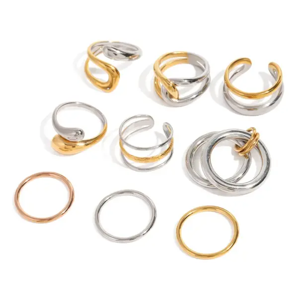 PVD Coated Real Gold Plated Geometric 304 Stainless Steel Simple Style Classic Style Waterproof Non Tarnish Rings
