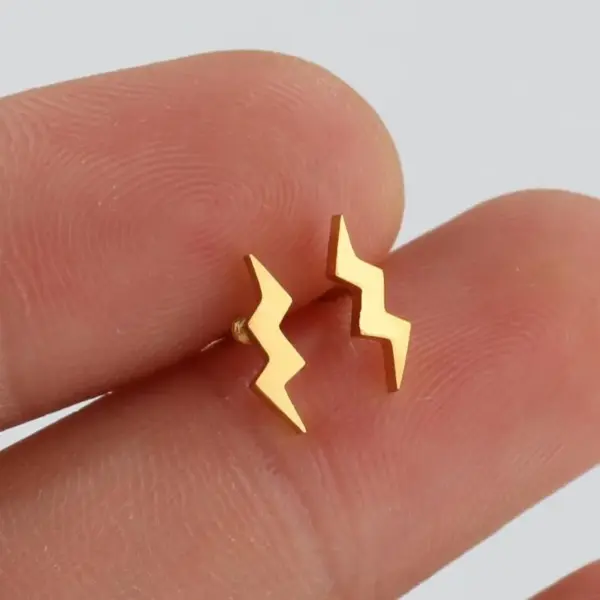 Wholesale PVD Coated 18K Gold Real Gold Plated Heart Shape Key Lightning 304 Stainless Steel Fashion Waterproof Non Tarnish Ear Studs