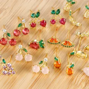 Wholesale 1 Pair Cute Simple Style Cherry Fruit Plating Copper Zircon Ear Studs