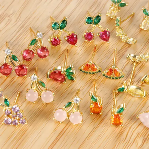 Wholesale 1 Pair Cute Simple Style Cherry Fruit Plating Copper Zircon Ear Studs