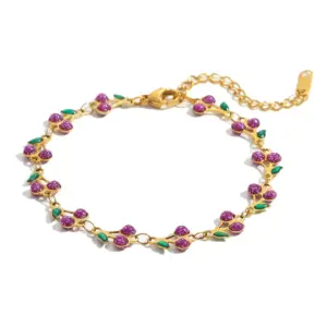 Oil Dripping Cherry Bracelet-Golden-4