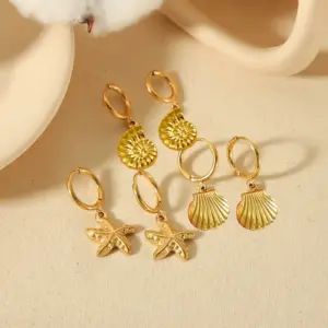 Wholesale 1 Pair Marine Style Simple Style Starfish Snails Shell Plating 304 Stainless Steel 18K Gold Plated Drop Earrings