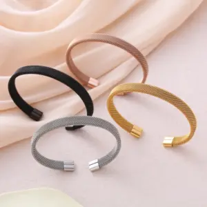Wholesale C Shape Solid Color Stainless Steel INS Style Simple Style Cuff Bracelets