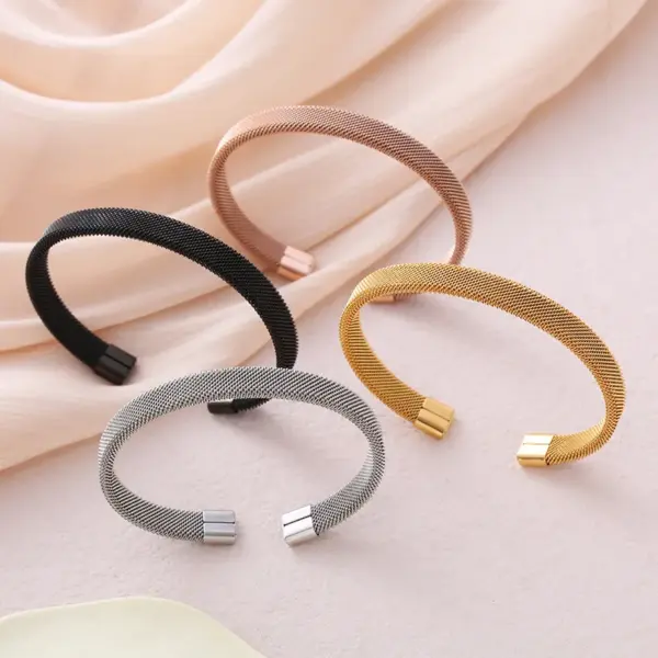 Wholesale C Shape Solid Color Stainless Steel INS Style Simple Style Cuff Bracelets