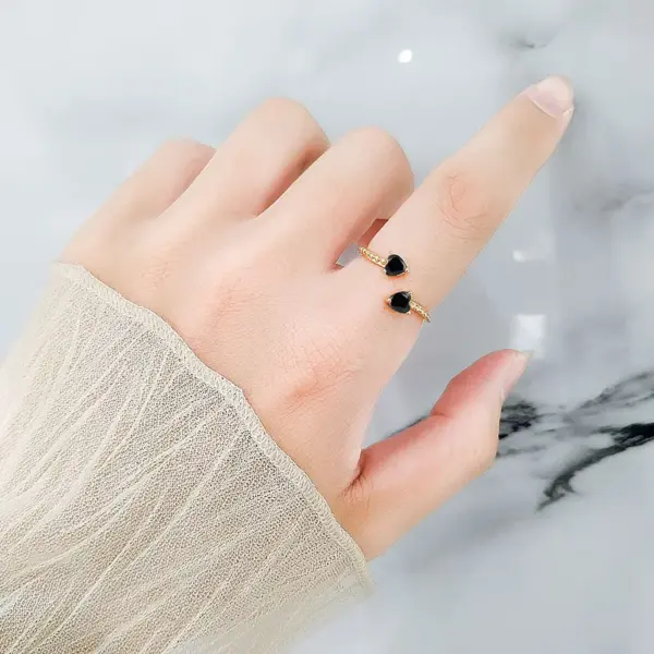 Wholesale Fashion Heart Shape Copper Plating Inlay Zircon Open Ring 1 Piece