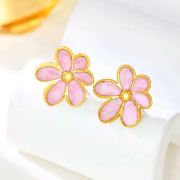 Wholesale Real Gold Plated Flower 304 Stainless Steel Glam Romantic Waterproof Non Tarnish Ear Studs
