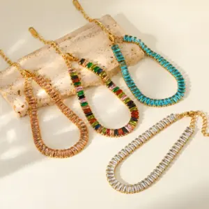 Wholesale Luxurious Stainless Steel 18K Gold Plated Zirconia Embedded Rectangle Full Diamond Bracelet Elegant Romantic Female Style