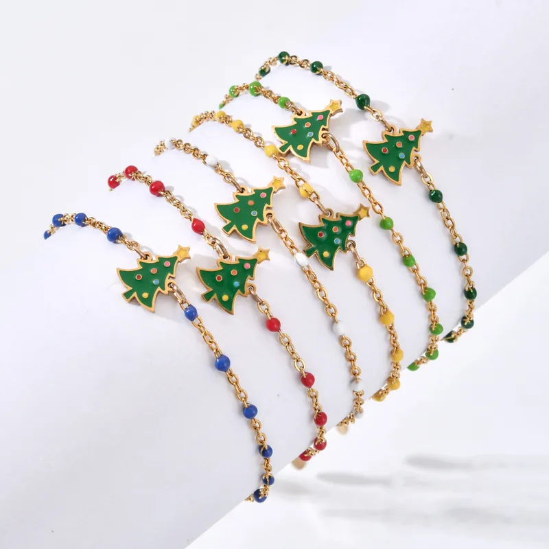 Cartoon Style Cute Christmas Tree Stainless Steel Bracelets In Bulk Christmas