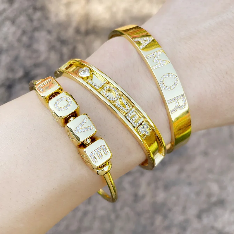 Wholesale Copper Plating Letter Artificial Gemstones Copper Bracelets