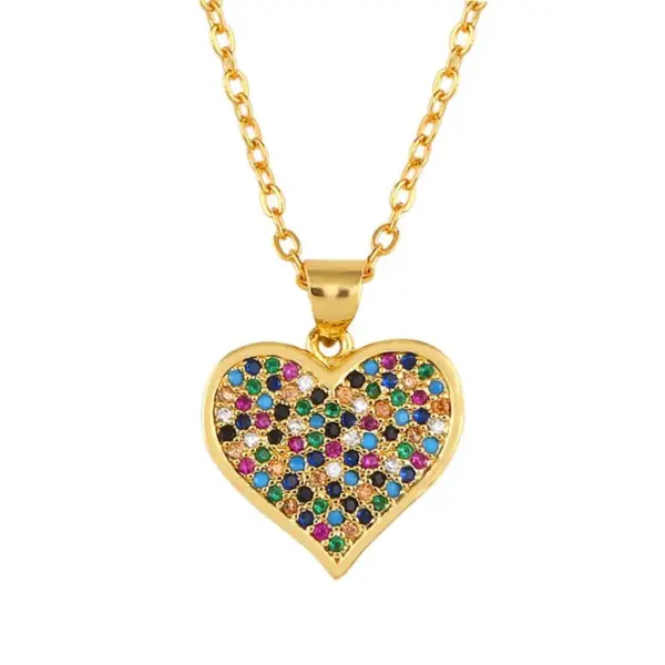 Wholesale Copper Inlaid Zircon Heart Necklace