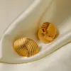 Wholesale 304 Stainless Steel Stripe PVD Coated 18K Gold Plated Retro Plating Gold Earrings