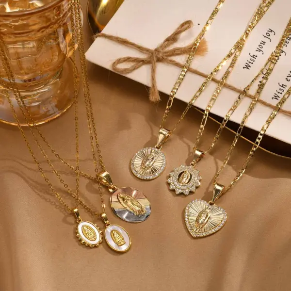 Wholesale Jewelry Religion Classic Style Human Virgin Mary 201 Stainless Steel Copper Shell Zircon 18K Gold Plated Pendant Necklace