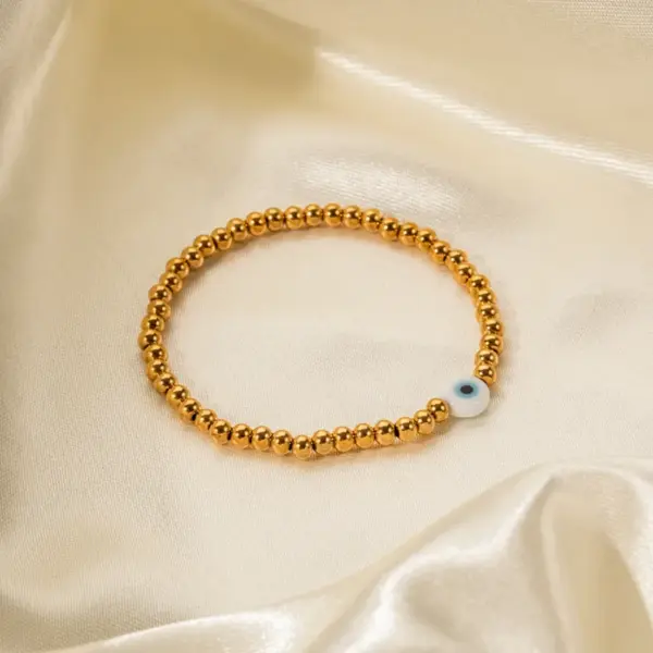 Wholesale 304 Stainless Steel Devil'S Eye PVD Coated 18K Gold Plated Simple Style Beaded Plating Gold Bracelets
