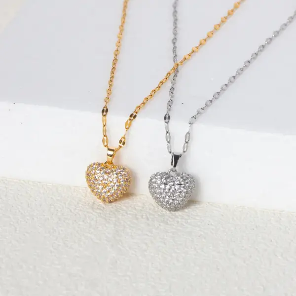Stainless Steel 18K Gold Plated White Gold Plated Simple Style Plating Inlay Heart Shape Zircon Pendant Necklace