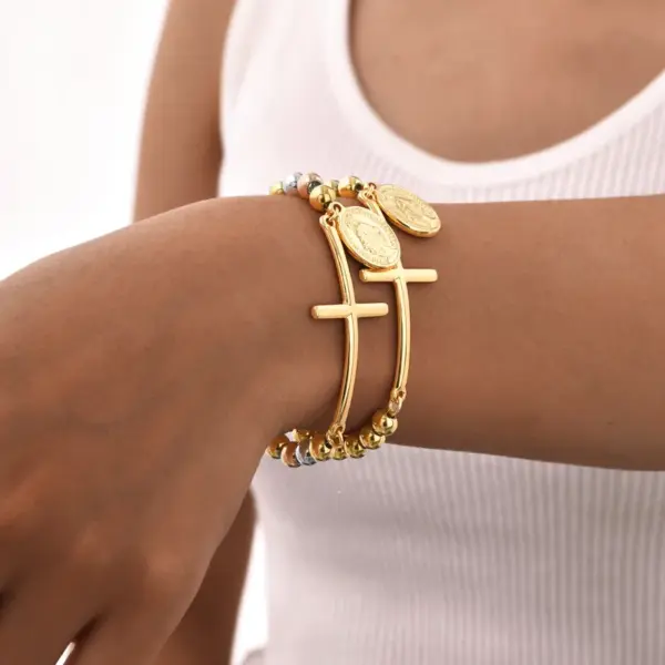 Wholesale PVD Coated Real Gold Plated 18K Rose Saint Benedict 201 Stainless Steel Retro Religion Waterproof Non Tarnish Bracelets