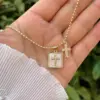 Wholesale Jewelry Retro Classic Style Cross Butterfly Airplane Copper Shell Zircon 18K Gold Plated Inlay Pendant Necklace