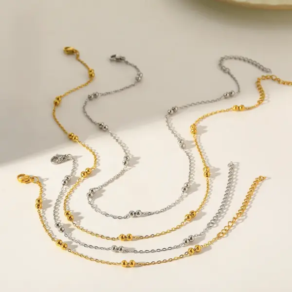 Wholesale 18K Gold Plated 316 Stainless Steel Vacuum Electroplating (In Furnace) No Inlay Material Chain Printing Electroplating 04 Flat Cross Bag Double Bead Necklace For Unisex National Day