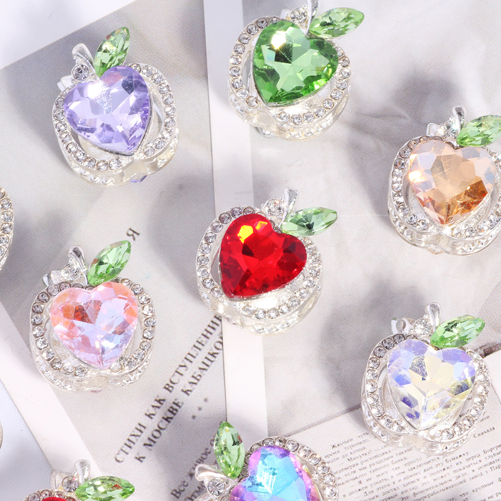 Wholesale Double-sided alloy apple four-hole straight hole loose beads beaded DIY keychain aessories