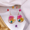 Wholesale Drop-shaped natural dried flower earrings ins fresh real flower gold foil earrings rose Pearl real flower earrings for women
