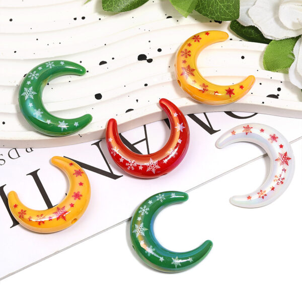 Wholesale Snowflake Print Acrylic Moon Beads