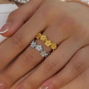 Wholesale Jewelry Simple Style Flower 304 Stainless Steel PVD Coated Plating Open Rings