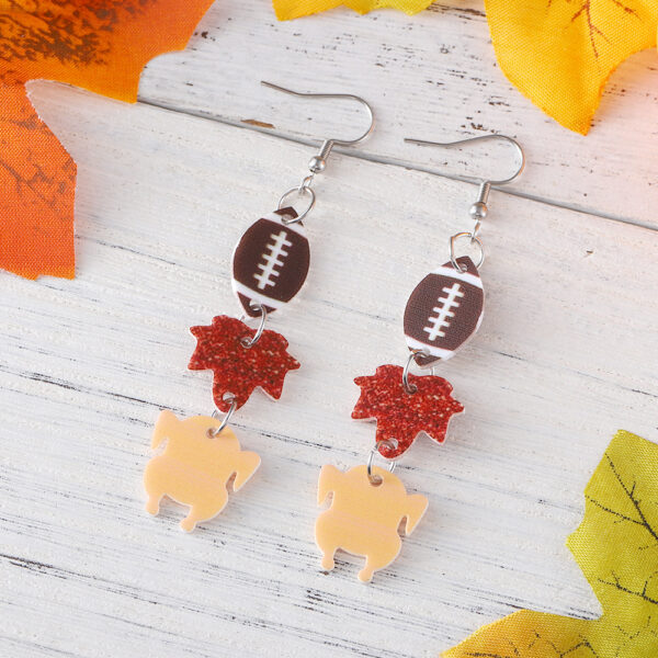 Wholesale Autumn Rugby Maple Turkey Triple Pendant Earrings