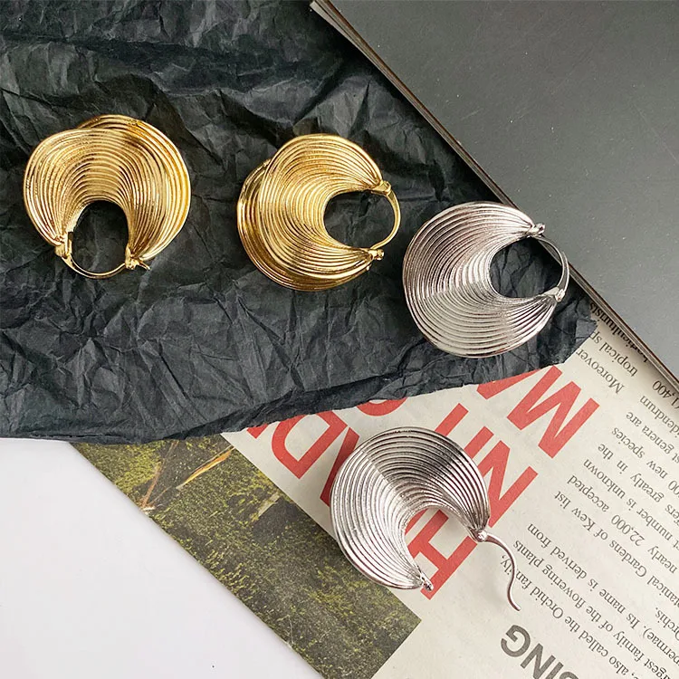 Wholesale 1 Pair Novelty Geometric Irregular Plating Pleated Copper Gold Plated Earrings