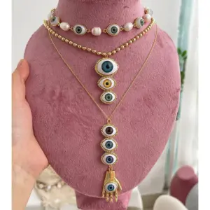 Wholesale Fashionable Colorful Devil's Eye Bracelet Women's Style Dark Style Geometric Pattern Enameled Copper And Resin Necklace