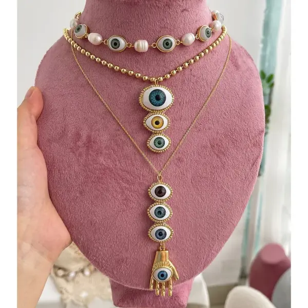 Wholesale Fashionable Colorful Devil's Eye Bracelet Women's Style Dark Style Geometric Pattern Enameled Copper And Resin Necklace