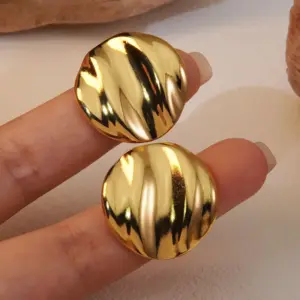 Wholesale 1 Pair French Style Round Plating 304 Stainless Steel Imitation Gold Electroplating Ear Studs
