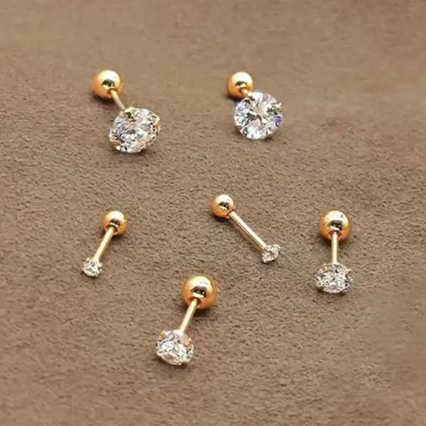 304 Stainless Steel Round PVD Coated Zircon 18K Gold Plated Simple Style Inlay Ear Studs