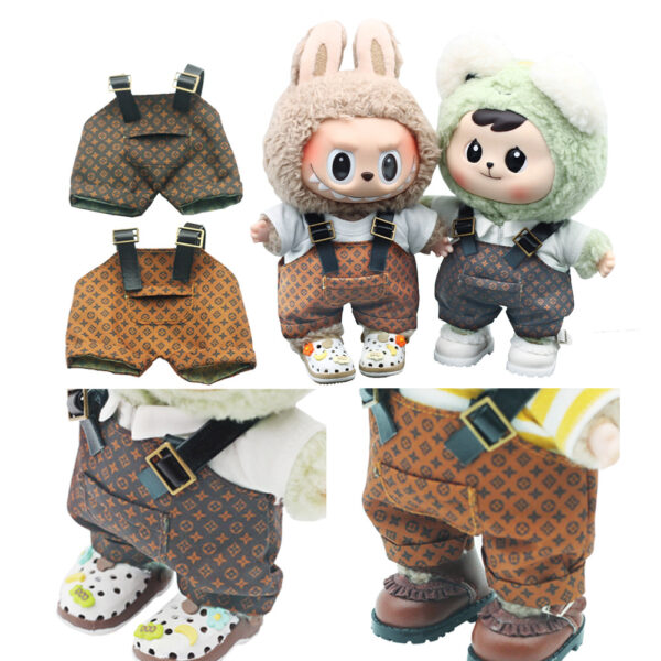 Wholesale 17cm Labubu Doll Bao-Ao Hug Pond Plastic Doll Printed Overalls Presbyopia Overalls