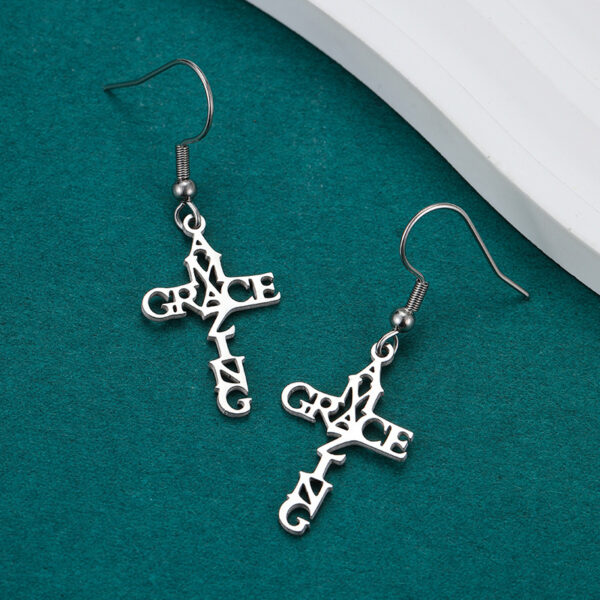 Wholesale European and American Cross-border Stainless Steel Cross Love Long Ear Hook Light Luxury Design Sense silver English Letter Earrings