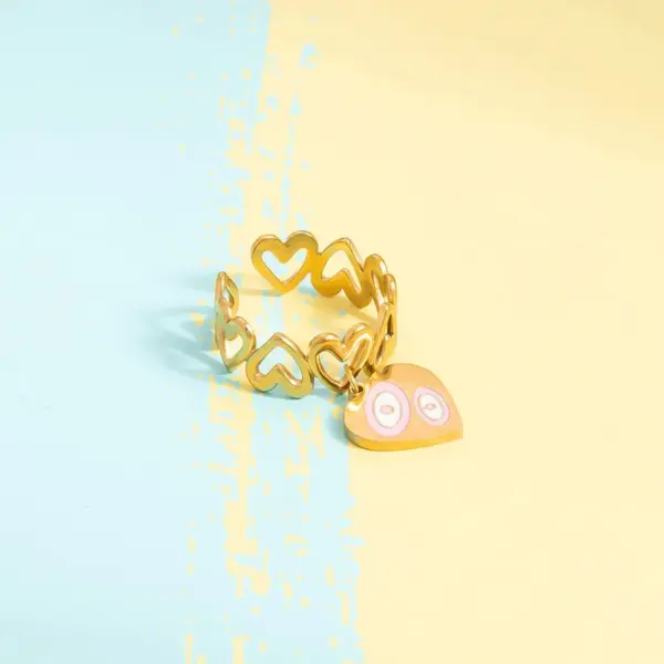 Wholesale PVD Coated Real Gold Plated Cherry Heart Shape Eye 304 Stainless Steel Cute Waterproof Non Tarnish Charm Rings Open Rings