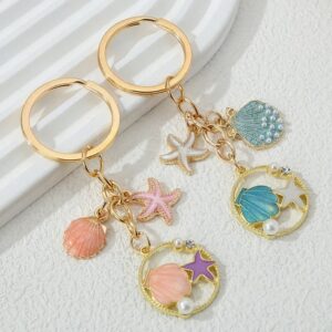 Wholesale Cross-border starfish shell keychain creative oil pearl keychain bag pendant girls pvc key chain
