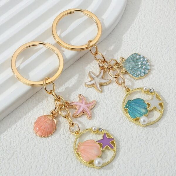 Wholesale Cross-border starfish shell keychain creative oil pearl keychain bag pendant girls pvc key chain