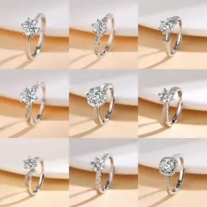 Wholesale Popular Simulated Moissanite Ring For Women Six-Prong One Carat Wedding Jewelry Simple Geometry