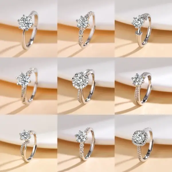 Wholesale Popular Simulated Moissanite Ring For Women Six-Prong One Carat Wedding Jewelry Simple Geometry