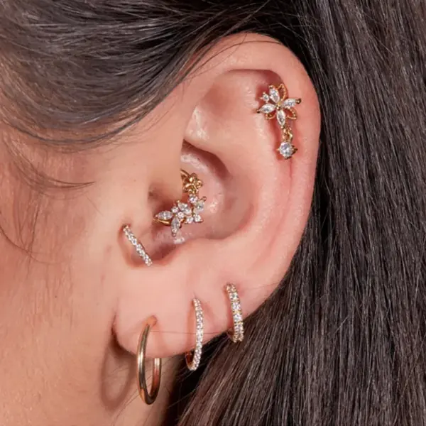 1 Piece Ear Cartilage Rings & Studs Fashion Heart Shape Crown Flower 925 Sterling Silver Plating Inlay Artificial Pearls Rhinestones