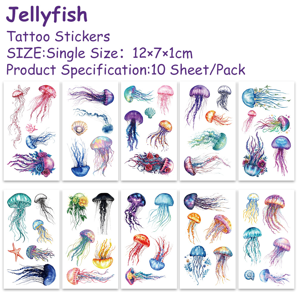 Wholesale Colorful Marine Jellyfish Painted Tattoo Sticker Party Party Fun Decorative Face Sticker Simulation Arm Sticker