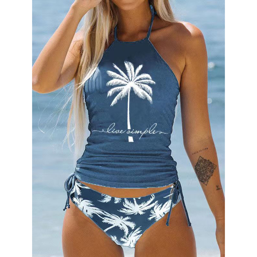 Wholesale 23 Yishiman Amazon Explosions nut Tree Printed Strap Large Size Conservative Belly Covering Women's Split Bikini