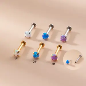 Wholesale 1 Piece Lip Rings Fashion Geometric 316L Stainless Steel Waterproof Non Tarnish Surgical Steel Artificial Gemstones