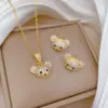 Wholesale Jewelry Cute Simple Style Commute Little Bear Titanium Steel Copper Zircon Gold Plated Inlay Cable Chain Jewelry Set