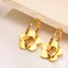 Wholesale 304 Stainless Steel Flower PVD Coated 18K Real Gold Plated 18K Gold Fashion Waterproof Non Tarnish Gold Plated Gold Drop Earrings