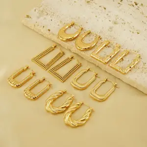 Wholesale PVD Coated 18K Gold Plated U Shape 304 Stainless Steel Simple Style Waterproof Non Tarnish Hoop Earrings