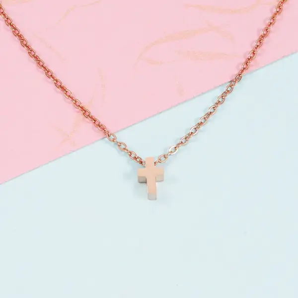 304 Stainless Steel Cross PVD Coated 18K Real Gold Plated Basic Classic Style Waterproof Non Tarnish Plating Rose Gold Gold Silver Pendant Necklace