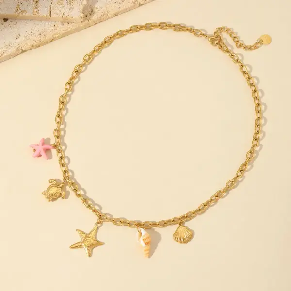 Ion Plating (IP) 18K Gold Plated Star Heart Shape Shell 304 Stainless Steel Sweet Pendant Necklace Multi Charms