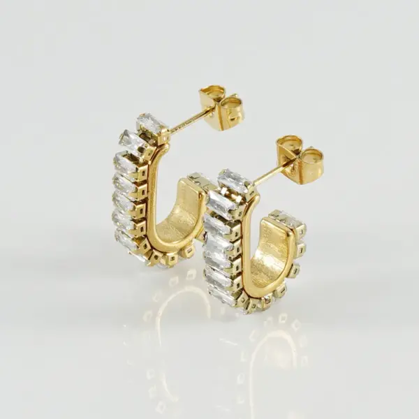 Wholesale 1 Pair Fashion U Shape Plating Inlay 304 Stainless Steel Rhinestones 18K Gold Plated Stainless Steel Earrings