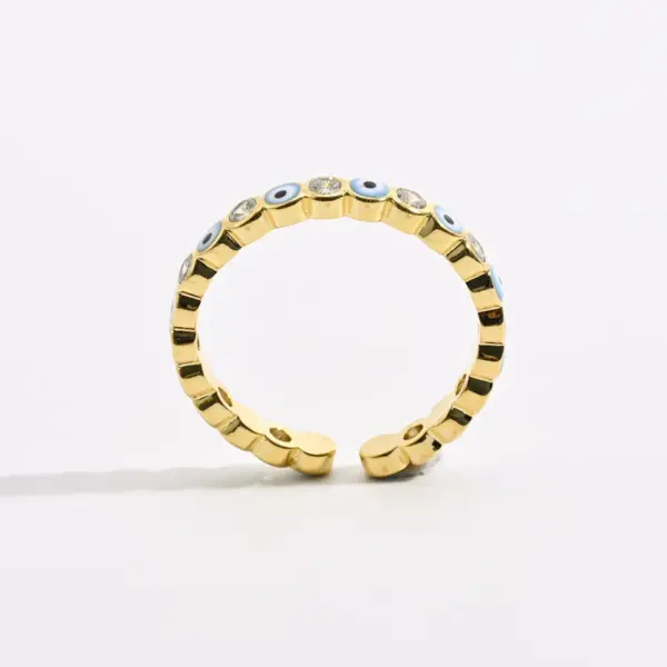 Wholesale Retro Geometric Eye Copper Zircon Open Ring In Bulk